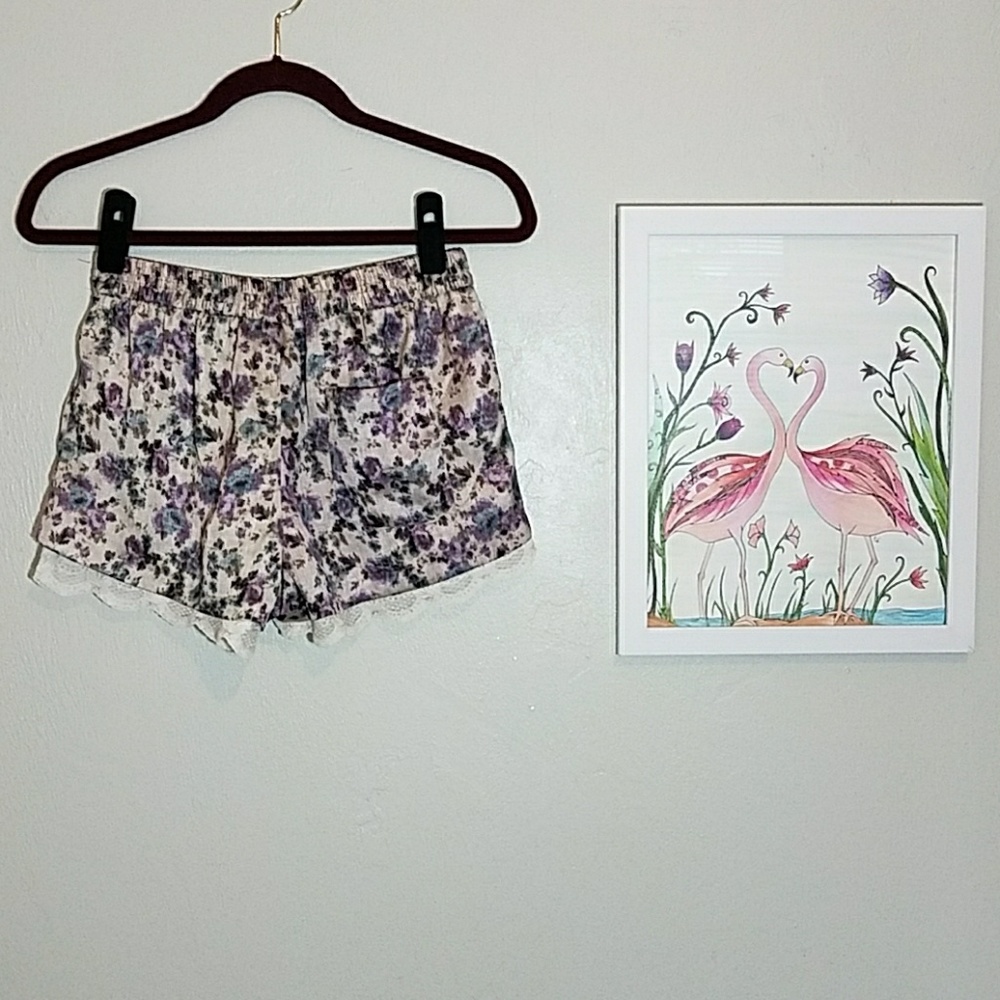 Zara basic silky shorts elastic waist, lace trim - Picture 3 of 8